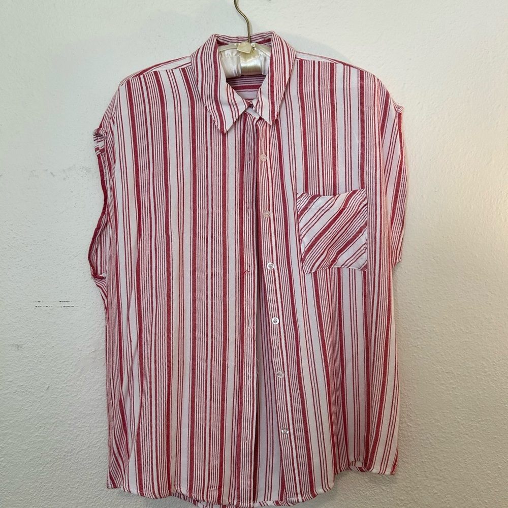 Wayf Red and White Button Down Shirt